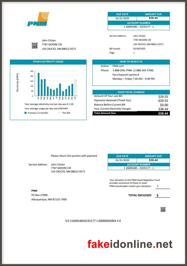 New Mexico Utility Bill PSD Template - New Mexico Proof of Address